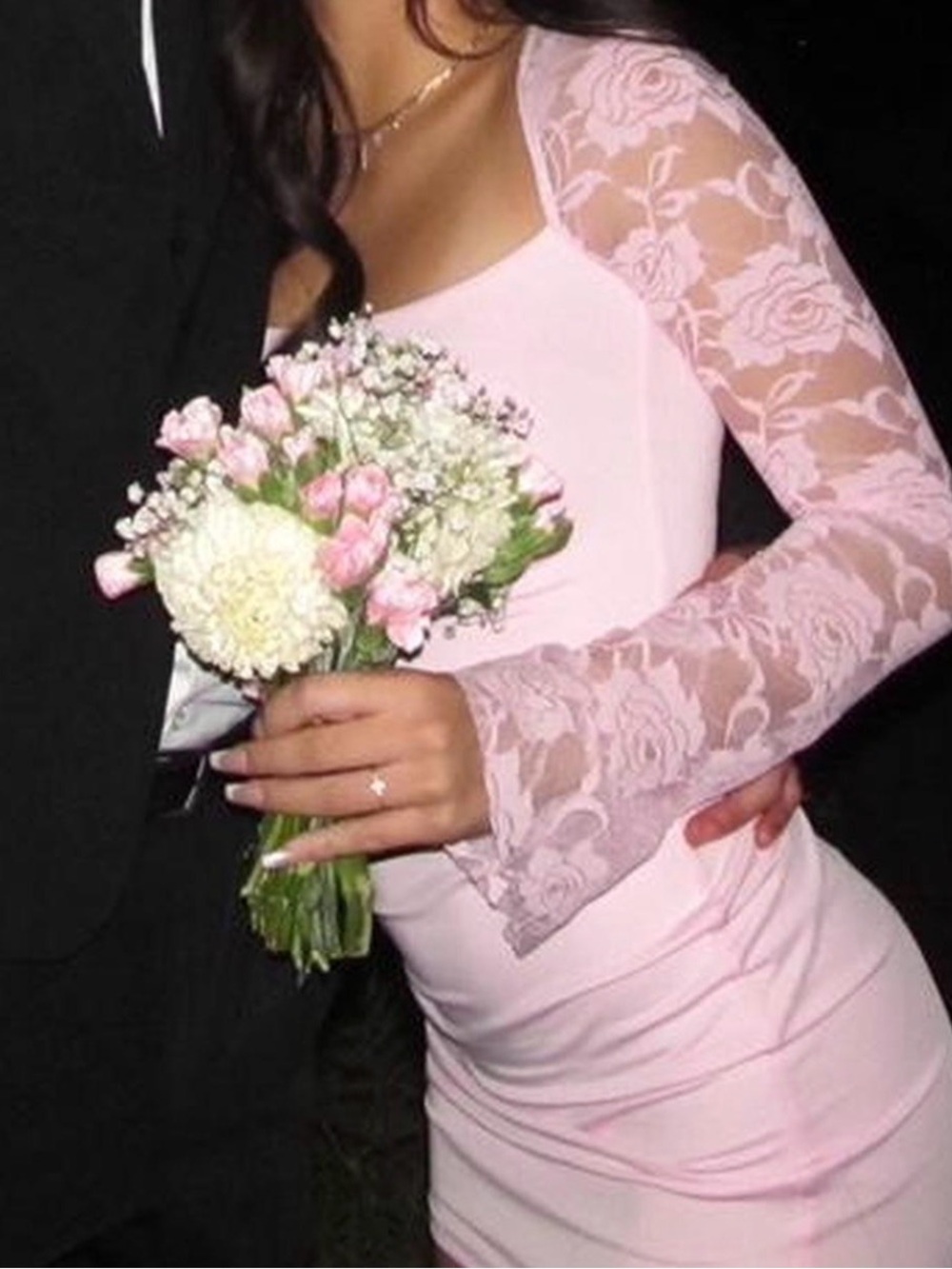 Lucy in the Sky Pale Pink Lace Sleeve Bodycon Dress